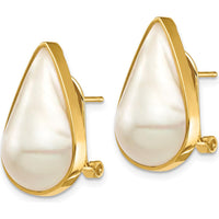 14K Yellow Gold Pear-Shaped Saltwater Cultured Mabe Pearl Omega Back Earrings - 24mm Total Length by Monteluci Fine Jewelry