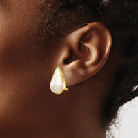 14K Yellow Gold Pear-Shaped Saltwater Cultured Mabe Pearl Omega Back Earrings - 24mm Total Length by Monteluci Fine Jewelry