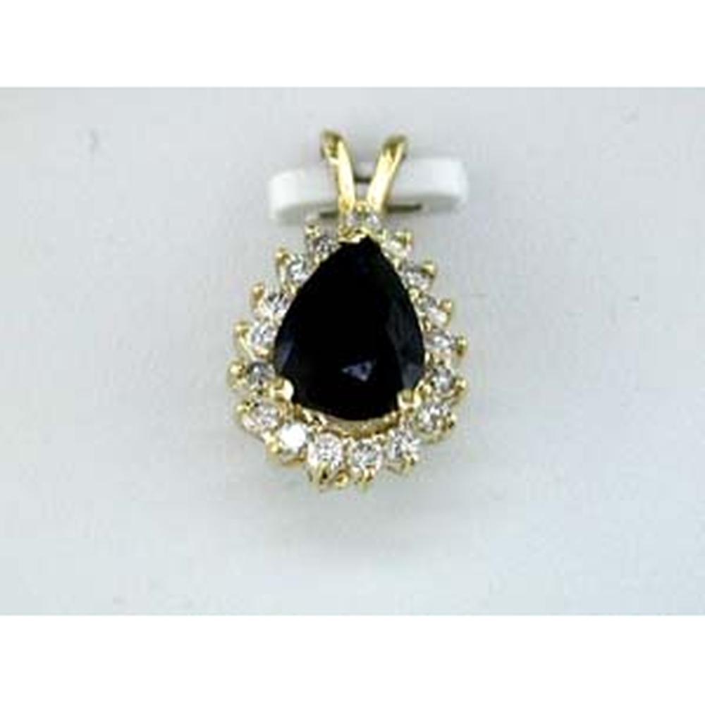 14K Yellow Gold Pear-Shaped Sapphire & Diamond Pendant - 2.50 Carats Total Weight