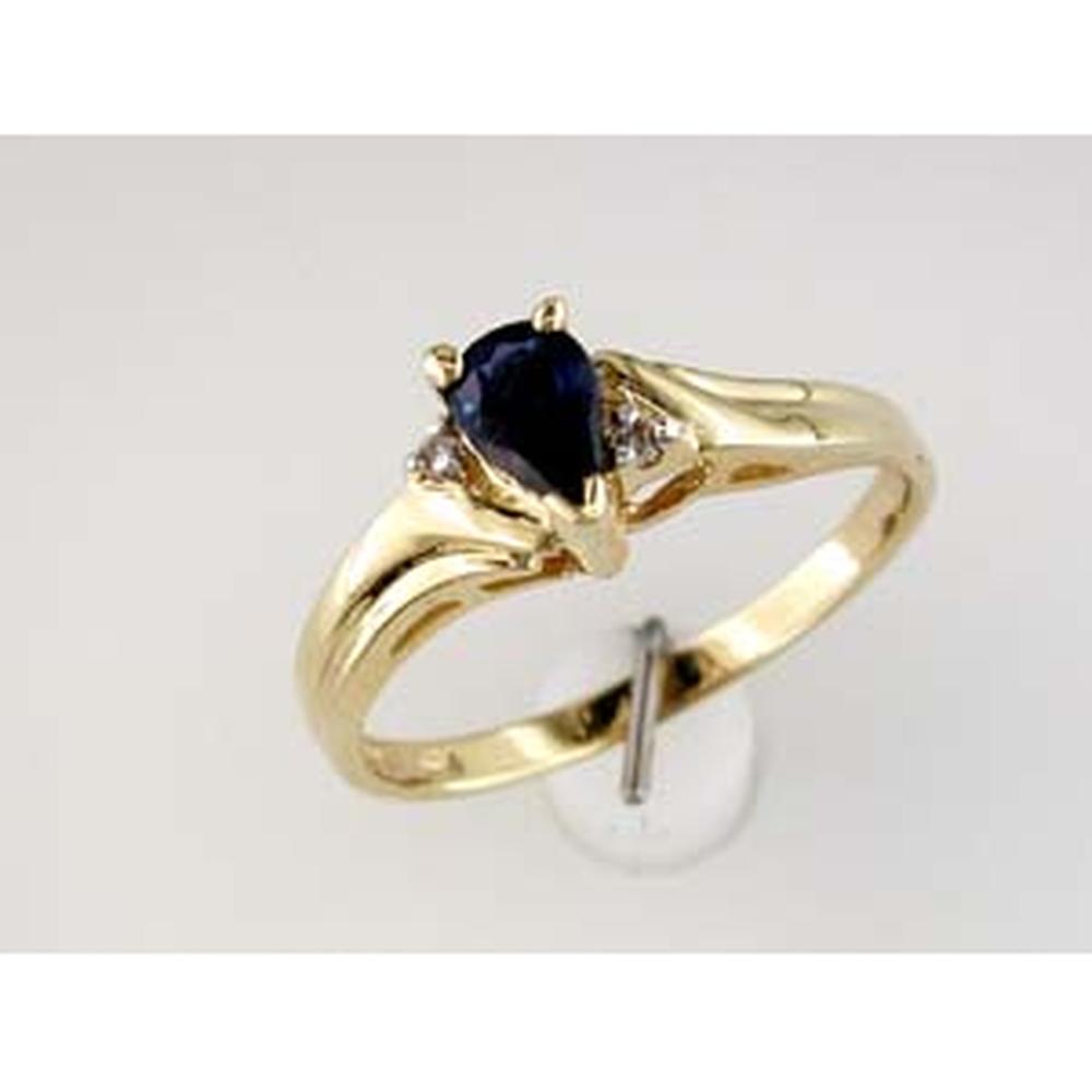14K Yellow Gold Pear Shaped Sapphire Ring with Round Diamond Accents - 0.03 Carat Total Diamond Weight - Royal Jewelry