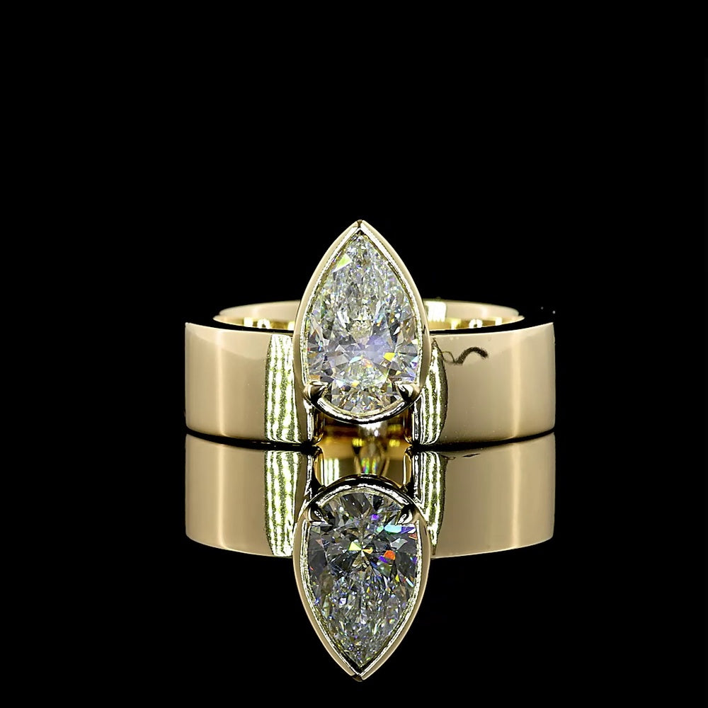 14K Yellow Gold Pear-Shaped Solitaire Ring with Bezel-Prong Set Lab Diamond - 1.33 Carat Total Weight, E-F Color VS1 Clarity - Covaloro Fine Jewelry