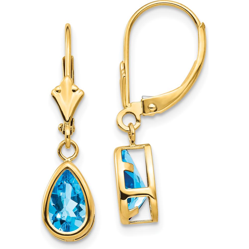 14K Yellow Gold Pear-Shaped Swiss Blue Topaz Drop Earrings - 1.1 Carat Total Gem Weight by Monteluci Fine Jewelry