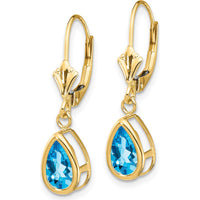 14K Yellow Gold Pear-Shaped Swiss Blue Topaz Drop Earrings - 1.1 Carat Total Gem Weight by Monteluci Fine Jewelry