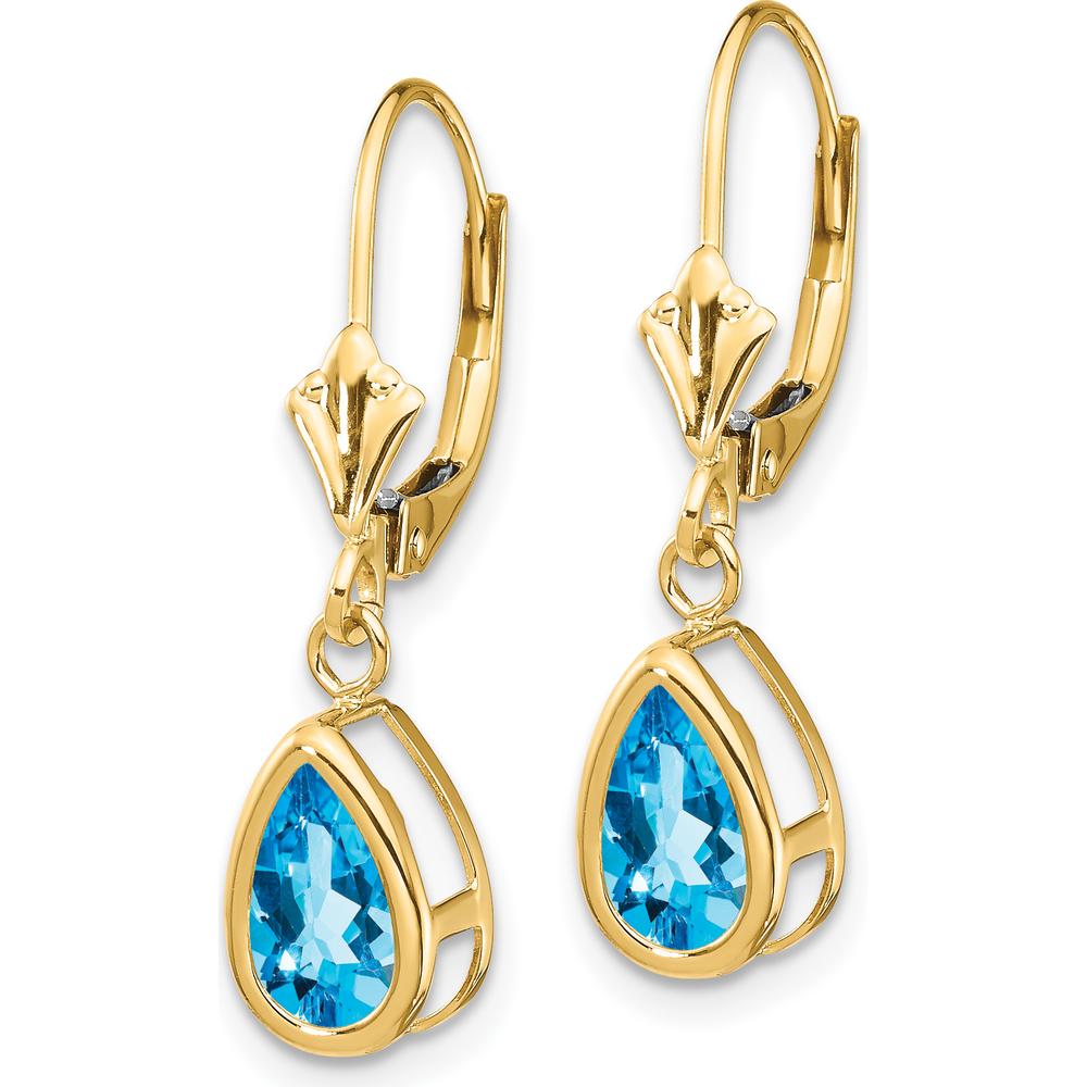14K Yellow Gold Pear-Shaped Swiss Blue Topaz Drop Earrings - 1.1 Carat Total Gem Weight by Monteluci Fine Jewelry