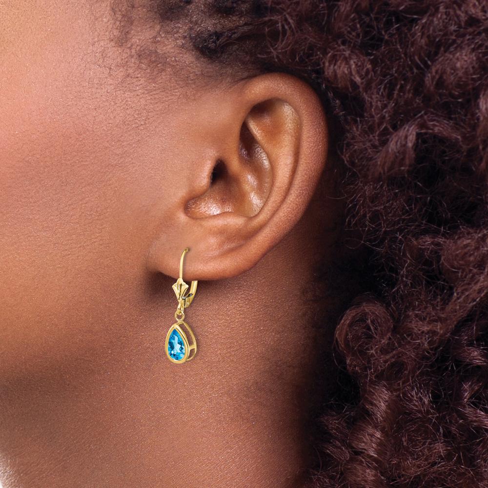 14K Yellow Gold Pear-Shaped Swiss Blue Topaz Drop Earrings - 1.1 Carat Total Gem Weight by Monteluci Fine Jewelry