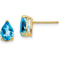 14K Yellow Gold Pear Shaped Swiss Blue Topaz Stud Earrings - 0.850 Carat Total Weight by Monteluci Fine Jewelry