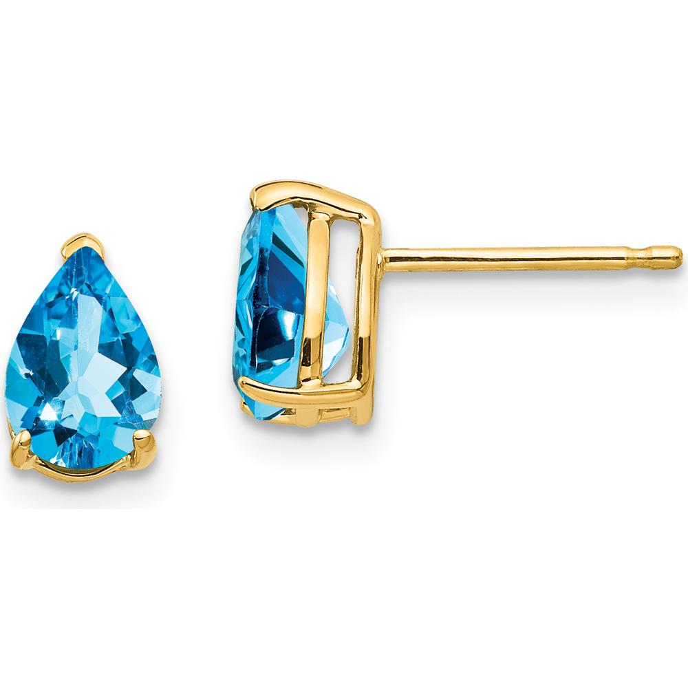 14K Yellow Gold Pear Shaped Swiss Blue Topaz Stud Earrings - 0.850 Carat Total Weight by Monteluci Fine Jewelry