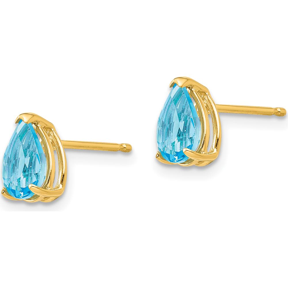 14K Yellow Gold Pear Shaped Swiss Blue Topaz Stud Earrings - 0.850 Carat Total Weight by Monteluci Fine Jewelry