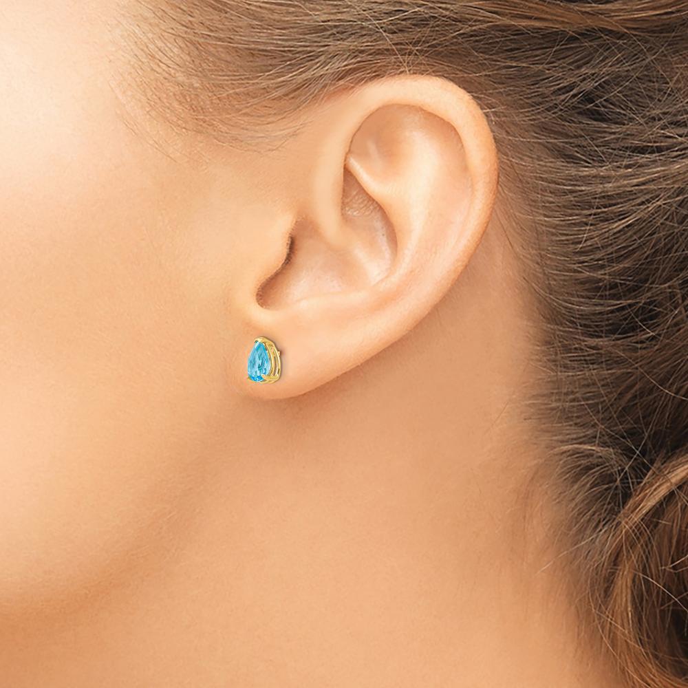 14K Yellow Gold Pear Shaped Swiss Blue Topaz Stud Earrings - 0.850 Carat Total Weight by Monteluci Fine Jewelry