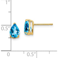 14K Yellow Gold Pear Shaped Swiss Blue Topaz Stud Earrings - 0.850 Carat Total Weight by Monteluci Fine Jewelry