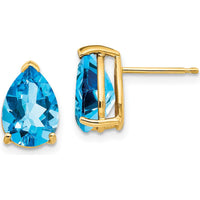14K Yellow Gold Pear-Shaped Swiss Blue Topaz Stud Earrings - 2.25 Carat Total Gemstone Weight by Monteluci Fine Jewelry