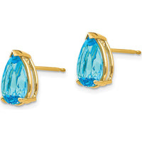 14K Yellow Gold Pear-Shaped Swiss Blue Topaz Stud Earrings - 2.25 Carat Total Gemstone Weight by Monteluci Fine Jewelry