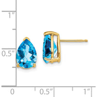 14K Yellow Gold Pear-Shaped Swiss Blue Topaz Stud Earrings - 2.25 Carat Total Gemstone Weight by Monteluci Fine Jewelry