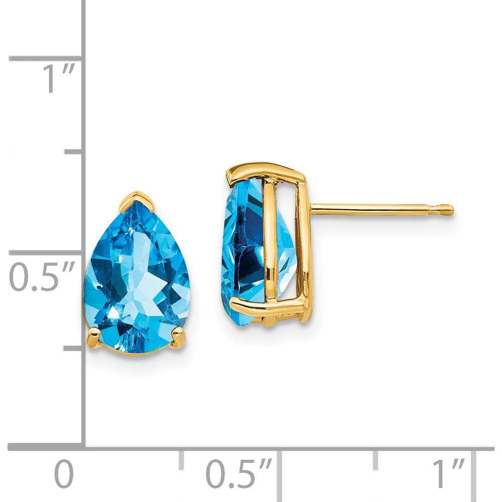 14K Yellow Gold Pear-Shaped Swiss Blue Topaz Stud Earrings - 2.25 Carat Total Gemstone Weight by Monteluci Fine Jewelry
