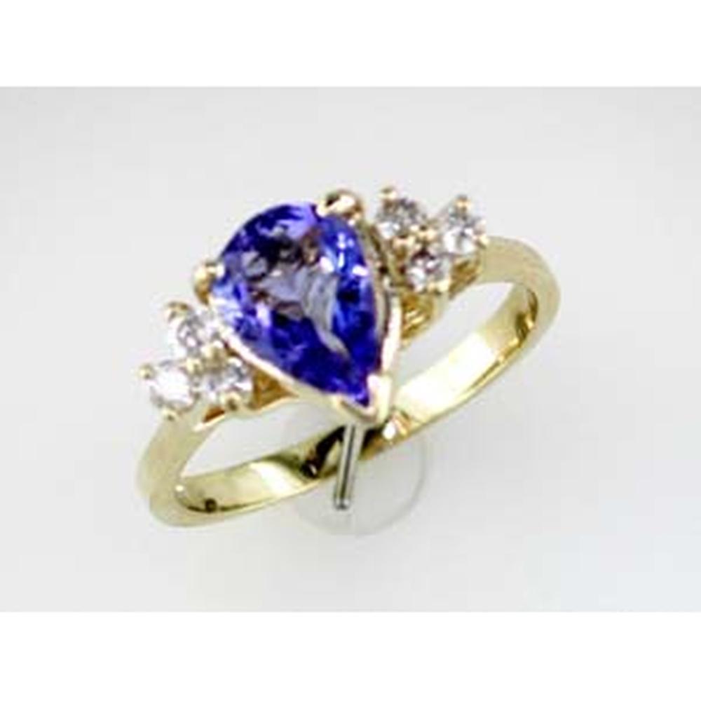14K Yellow Gold Pear Shaped Tanzanite Ring with Round Diamond Accents - 1.35 Carat Tanzanite and 0.24 Carat Total Diamond Weight - Royal Jewelry