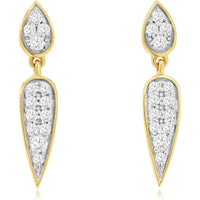 14K Yellow Gold Pear-to-Teardrop Diamond Dangle Earrings with Pavé-Set Round Diamonds - 0.50 Carat Total Diamond Weight - Royal Jewelry