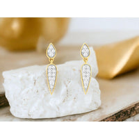 14K Yellow Gold Pear-to-Teardrop Diamond Dangle Earrings with Pavé-Set Round Diamonds - 0.50 Carat Total Diamond Weight - Royal Jewelry