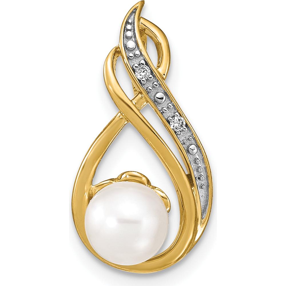 14K Yellow Gold Pearl and Diamond Pendant with Round Diamonds - 0.006 Carat Total Diamond Weight by Monteluci Fine Jewelry