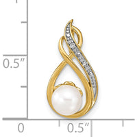 14K Yellow Gold Pearl and Diamond Pendant with Round Diamonds - 0.006 Carat Total Diamond Weight by Monteluci Fine Jewelry