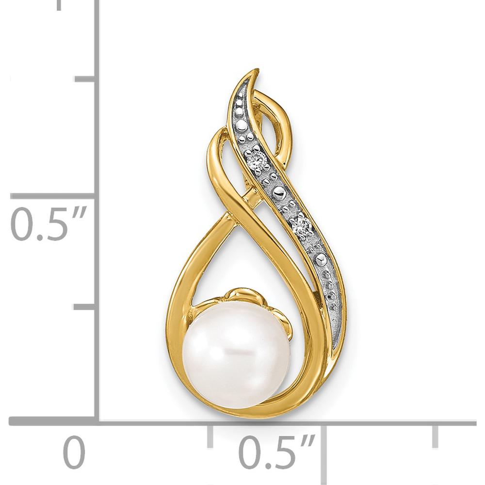 14K Yellow Gold Pearl and Diamond Pendant with Round Diamonds - 0.006 Carat Total Diamond Weight by Monteluci Fine Jewelry