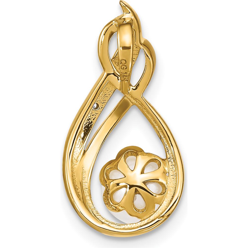14K Yellow Gold Pearl and Diamond Pendant with Round Diamonds - 0.006 Carat Total Diamond Weight by Monteluci Fine Jewelry