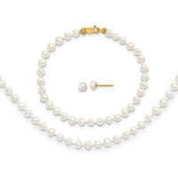 14K Yellow Gold Pearl Jewelry Set with Freshwater Cultured Pearls - Necklace 14", Bracelet 5", Earrings with Post Closure by Oro Pregiato