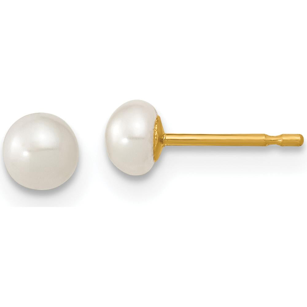 14K Yellow Gold Pearl Jewelry Set with Freshwater Cultured Pearls - Necklace 14", Bracelet 5", Earrings with Post Closure by Oro Pregiato
