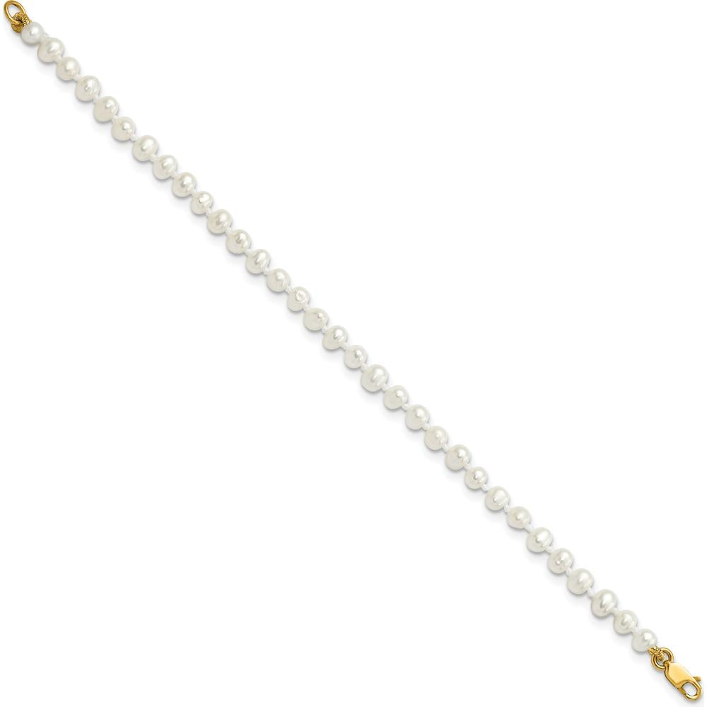 14K Yellow Gold Pearl Jewelry Set with Freshwater Cultured Pearls - Necklace 14", Bracelet 5", Earrings with Post Closure by Oro Pregiato