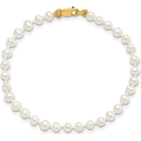 14K Yellow Gold Pearl Jewelry Set with Freshwater Cultured Pearls - Necklace 14", Bracelet 5", Earrings with Post Closure by Oro Pregiato
