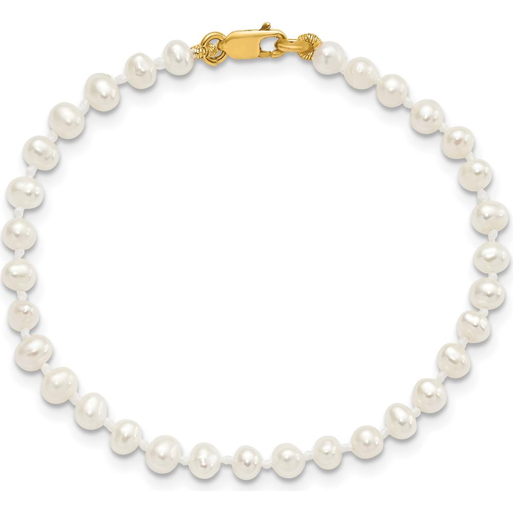 14K Yellow Gold Pearl Jewelry Set with Freshwater Cultured Pearls - Necklace 14", Bracelet 5", Earrings with Post Closure by Oro Pregiato
