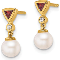 14K Yellow Gold Pearl, Ruby, and Diamond Dangle Earrings - 1.0 Carats Total Gem Weight by Monteluci Fine Jewelry
