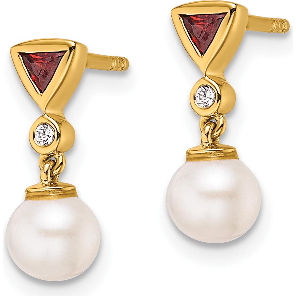 14K Yellow Gold Pearl, Ruby, and Diamond Dangle Earrings - 1.0 Carats Total Gem Weight by Monteluci Fine Jewelry