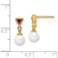 14K Yellow Gold Pearl, Ruby, and Diamond Dangle Earrings - 1.0 Carats Total Gem Weight by Monteluci Fine Jewelry