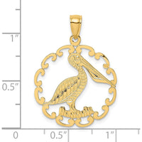 14K Yellow Gold Pelican Pendant with Open Scrollwork Frame by Oro Pregiato