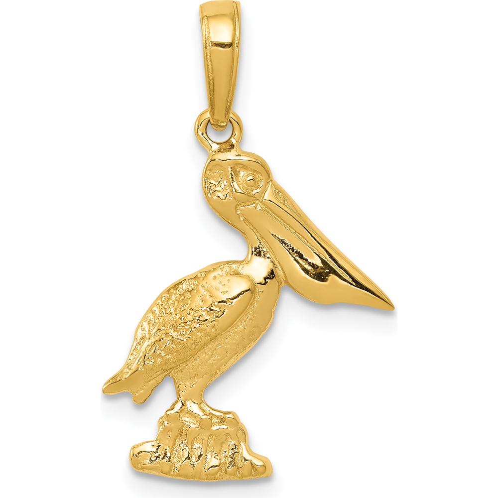 14K Yellow Gold Pelican Pendant with Textured Detailing - Solid Casted Charm by Oro Pregiato