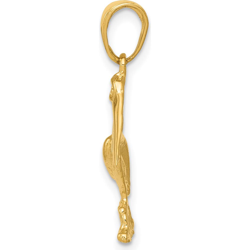 14K Yellow Gold Pelican Pendant with Textured Detailing - Solid Casted Charm by Oro Pregiato