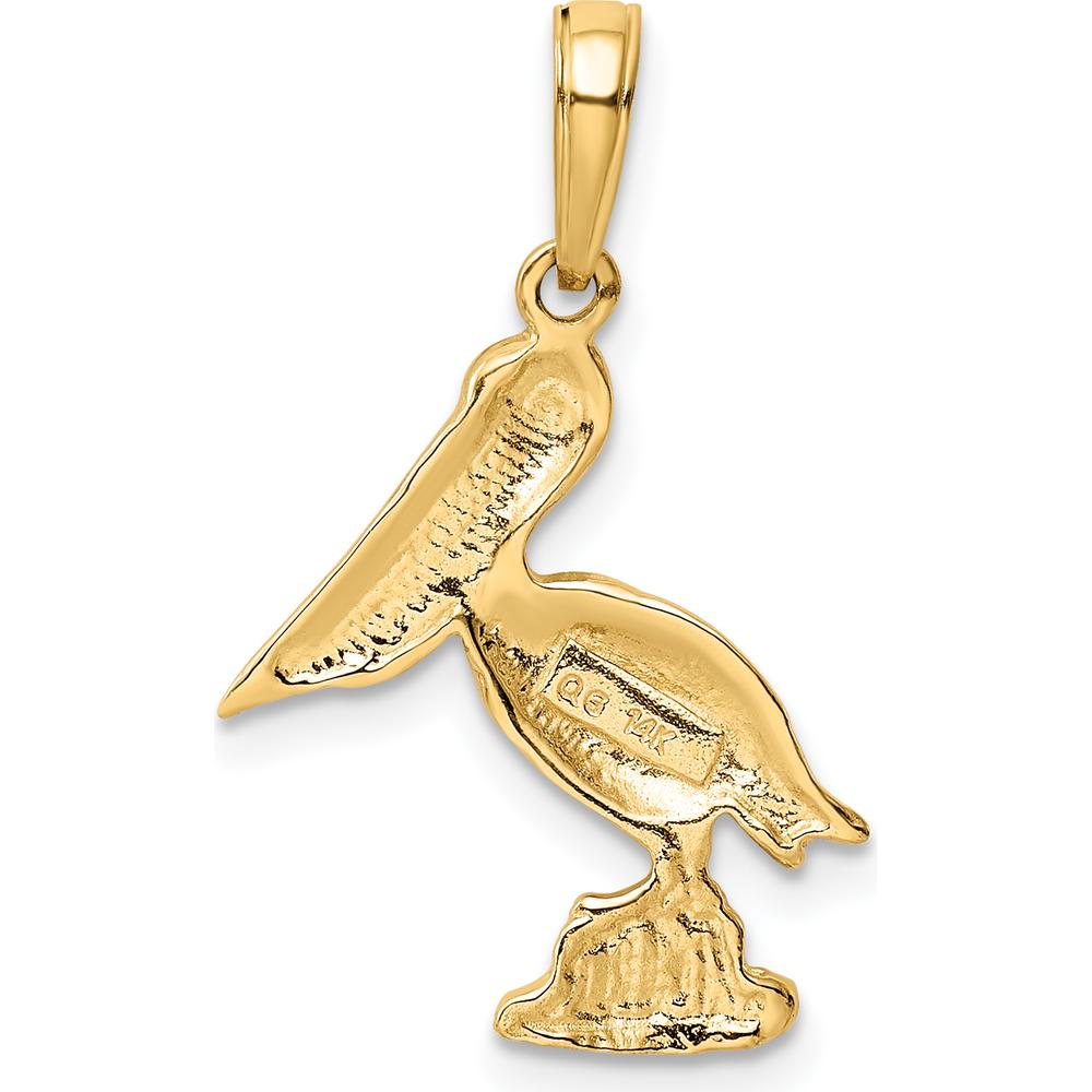 14K Yellow Gold Pelican Pendant with Textured Detailing - Solid Casted Charm by Oro Pregiato