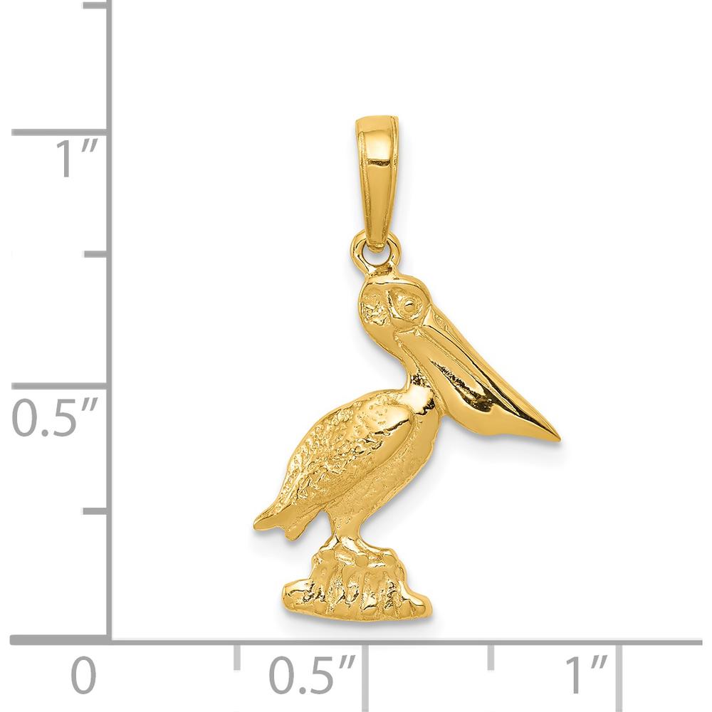 14K Yellow Gold Pelican Pendant with Textured Detailing - Solid Casted Charm by Oro Pregiato