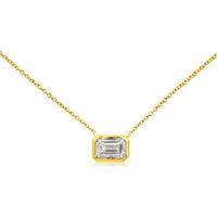 14K Yellow Gold Pendant Necklace with 1 Carat Emerald Cut Lab Grown Diamond