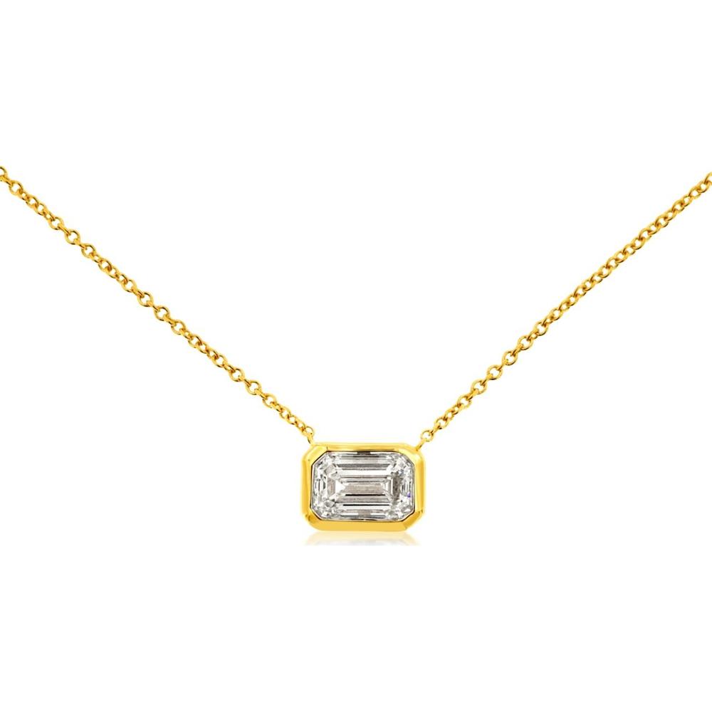14K Yellow Gold Pendant Necklace with 1 Carat Emerald Cut Lab Grown Diamond