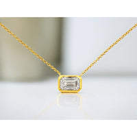 14K Yellow Gold Pendant Necklace with 1 Carat Emerald Cut Lab Grown Diamond