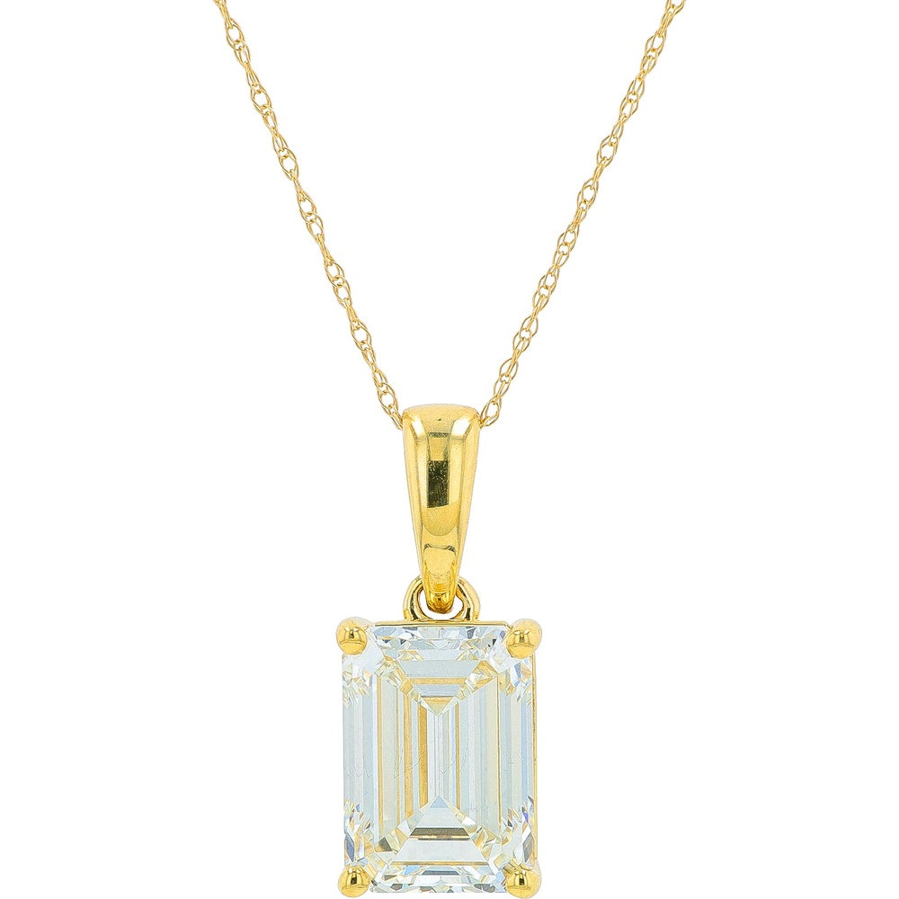 14K Yellow Gold Pendant Necklace with 4-Prong Set Emerald Cut Lab Grown Diamond - 4.50 Carat Total Diamond Weight