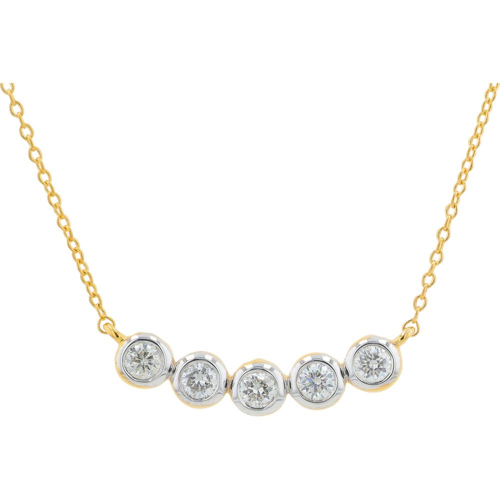 14K Yellow Gold Pendant Necklace with 5 Bezel Set Round Diamonds - 0.25 Carat Total Diamond Weight