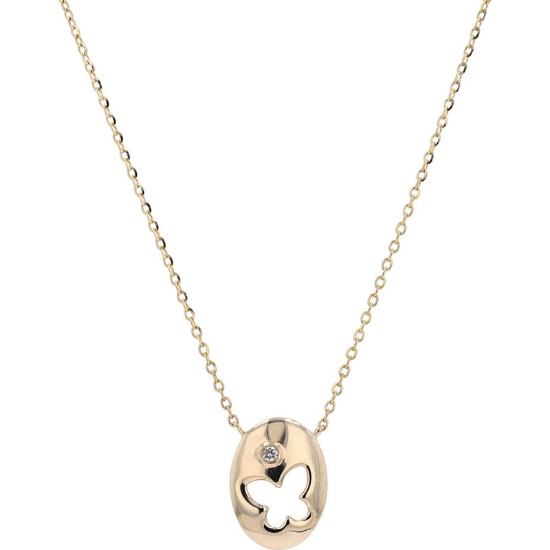 14K Yellow Gold Pendant Necklace with Butterfly Cutout and 0.012 Carats Diamond Accent