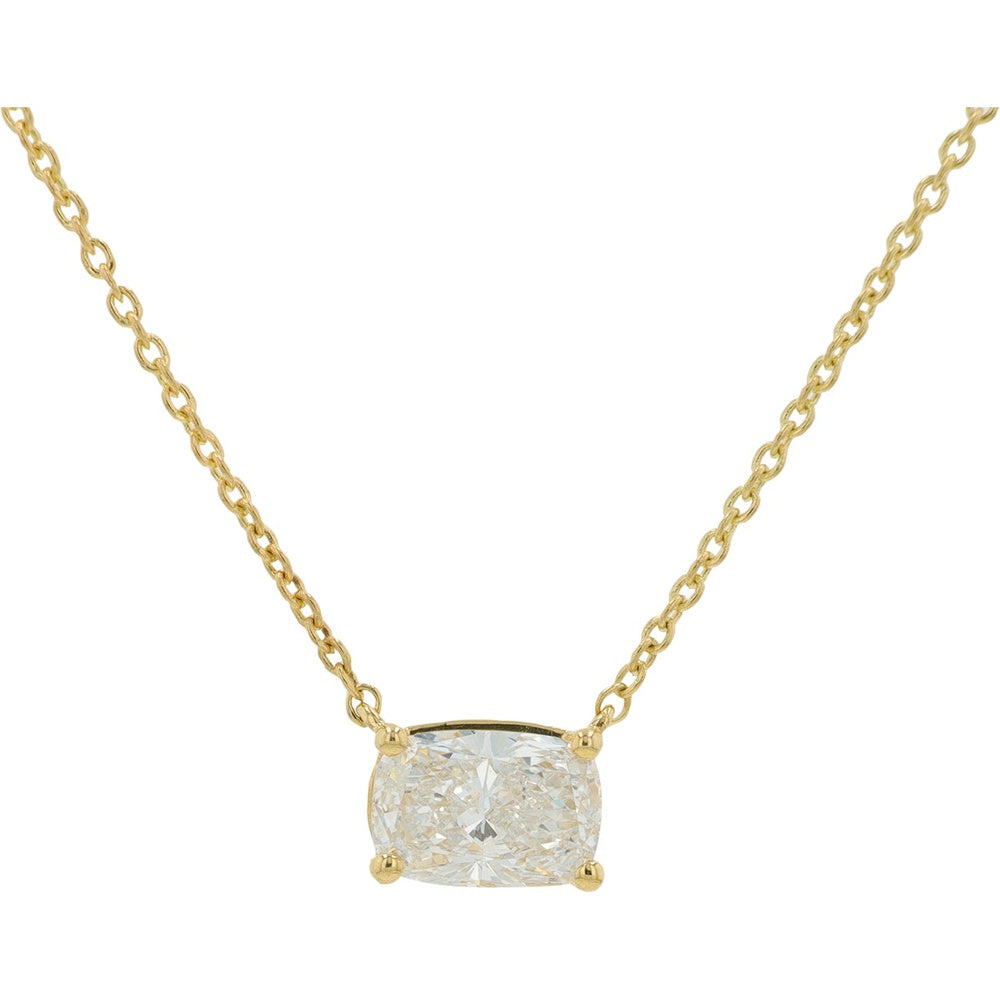 14K Yellow Gold Pendant Necklace with Cushion Cut Lab Grown Diamond - 0.75 Carat Total Diamond Weight