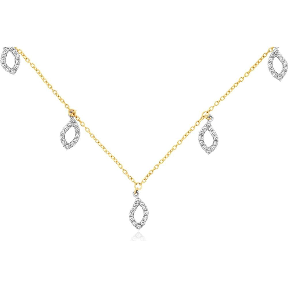 14K Yellow Gold Pendant Necklace with Diamond Leaf Design - 0.80 Carats Total Diamond Weight