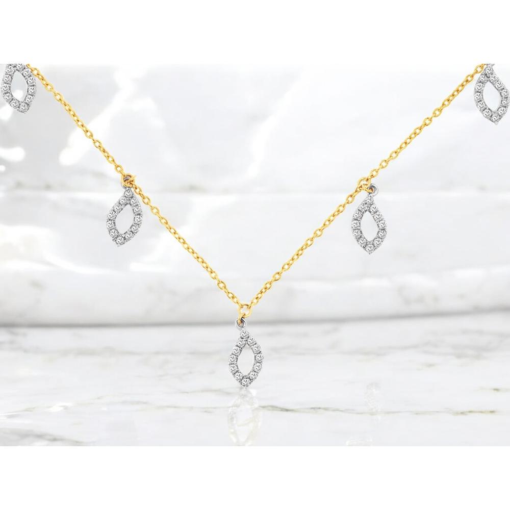 14K Yellow Gold Pendant Necklace with Diamond Leaf Design - 0.80 Carats Total Diamond Weight