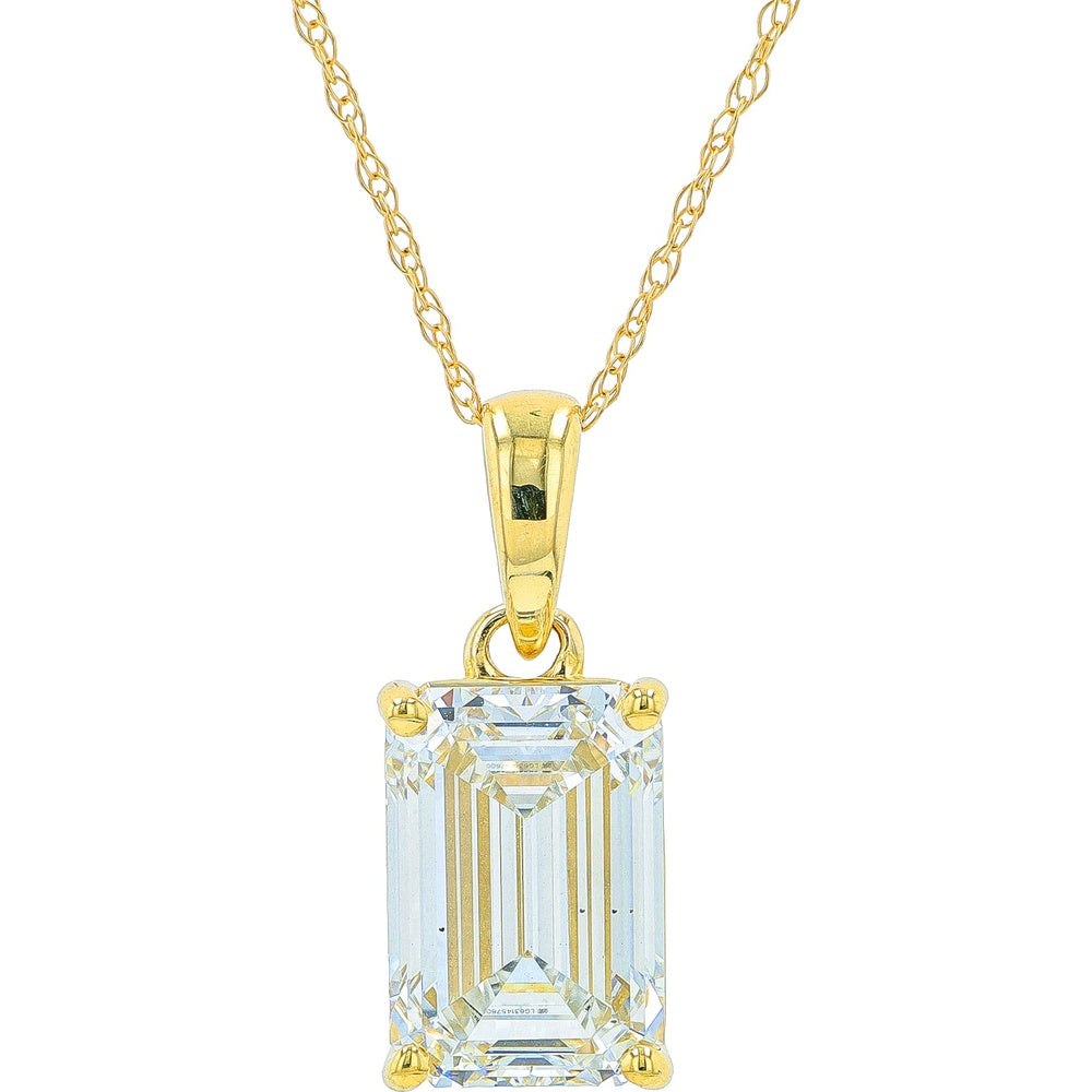 14K Yellow Gold Pendant Necklace with Emerald Cut Lab Grown Diamond - 2.50 Carat Total Diamond Weight