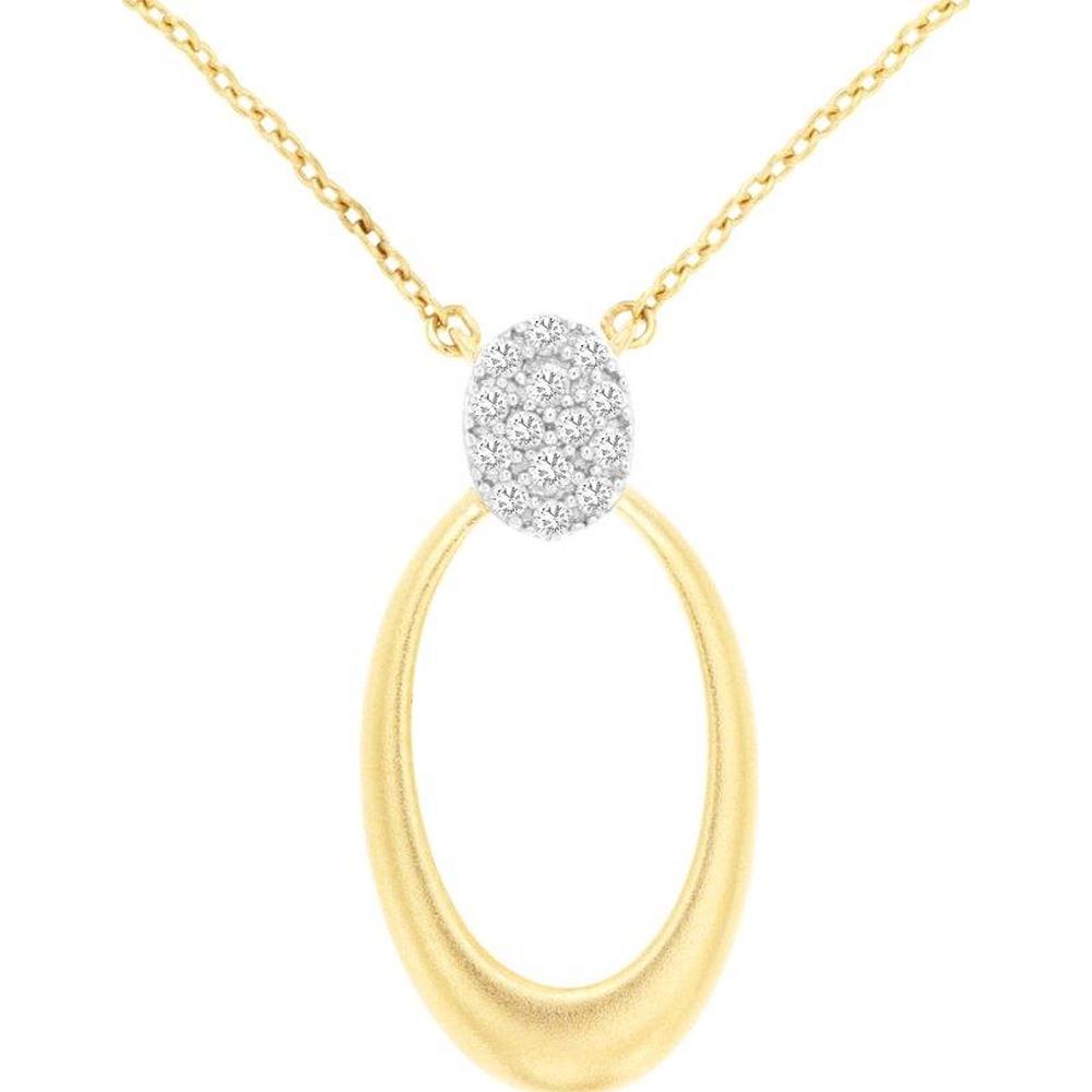 14K Yellow Gold Pendant Necklace with Pavé Set Round Diamond Cluster and Open Loop Drop - 0.08 Carat Total Diamond Weight - Royal Jewelry