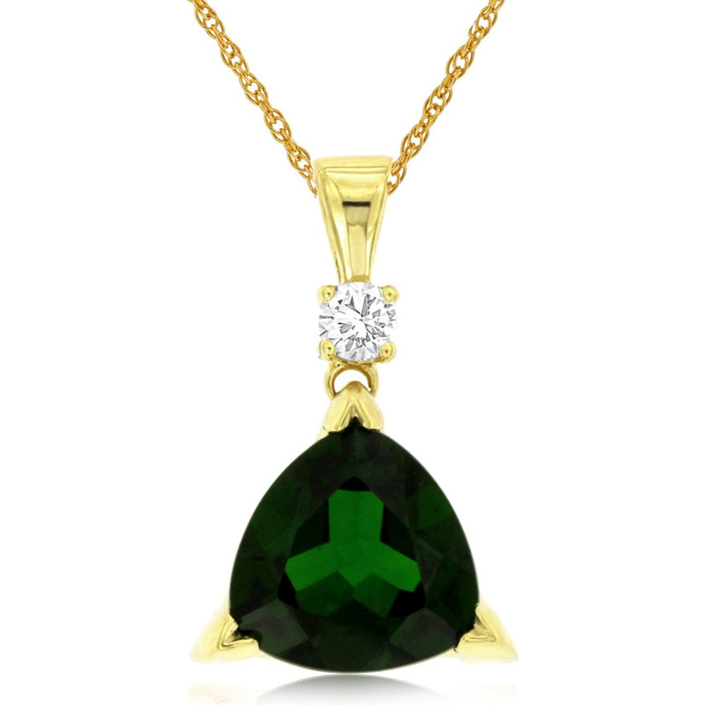 14K Yellow Gold Pendant Necklace with Trillion-Cut Russalite and Round Diamond Accent - 2.50ct Russalite and 0.10ct Total Diamond Weight - Royal Jewelry